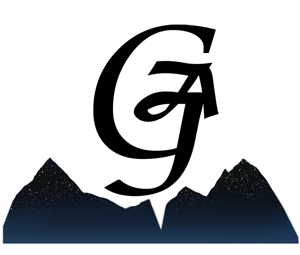 The Acrylic Galaxy Logo over stylized mountains